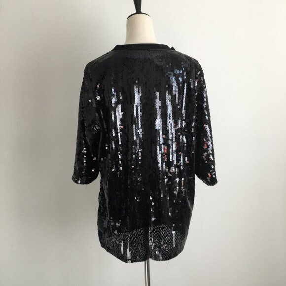 Black White Sequined "IT'S MY BIRTHDAY" Short Sleeve Lined Dress Long Shirt - Picture 9 of 9